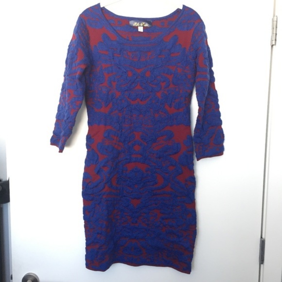 Francesca’s Collection Blue Rain Patterned Sweater Dress – Size Medium - Picture 2 of 5